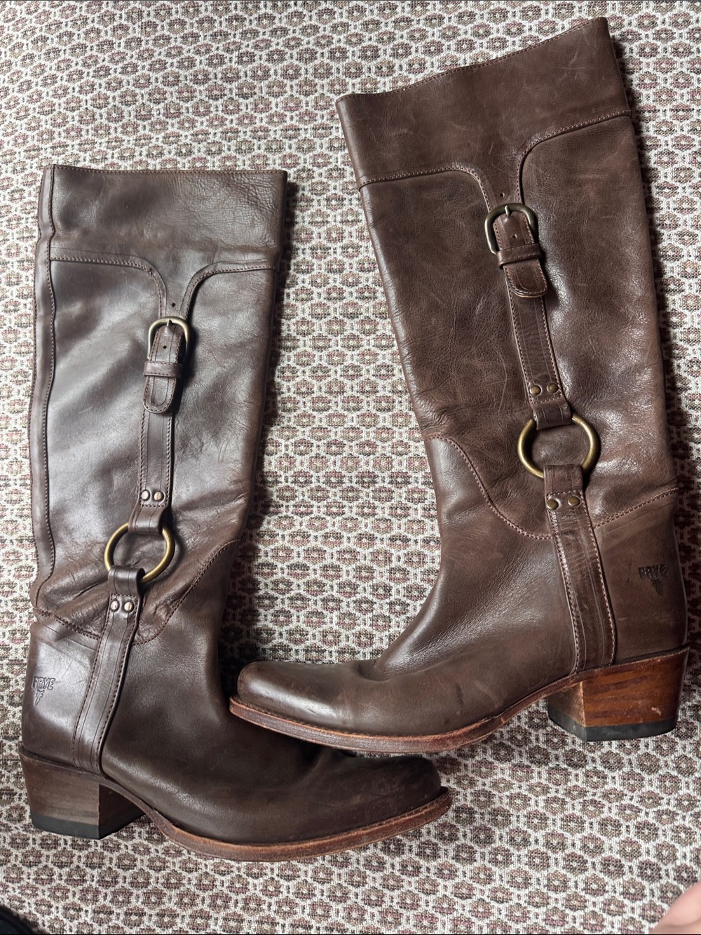 Frye Elizabeth Rings Brown Leather Riding Boots Size 9